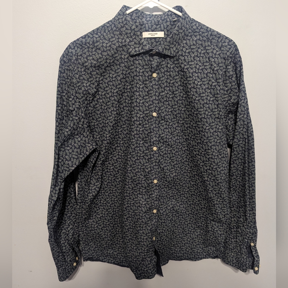 Jack & Jones Navy Print Long Sleeve Button Up